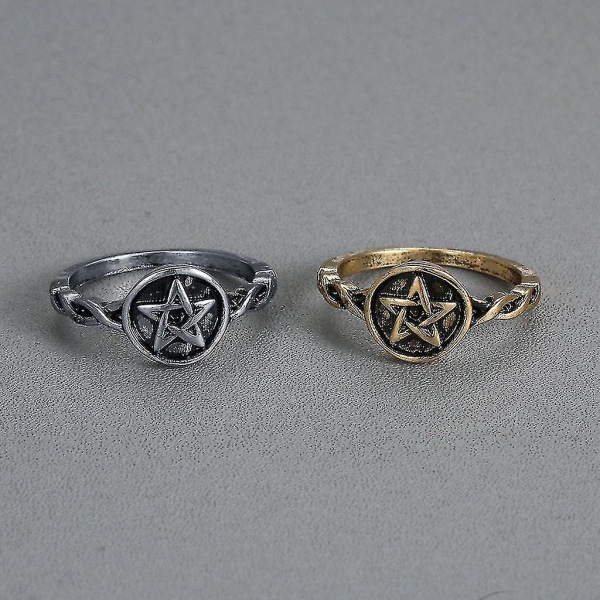 Amulettring Femuddig stjärnring Skydd gotisk ring för kvinnor, flickor（urgammalt guld）