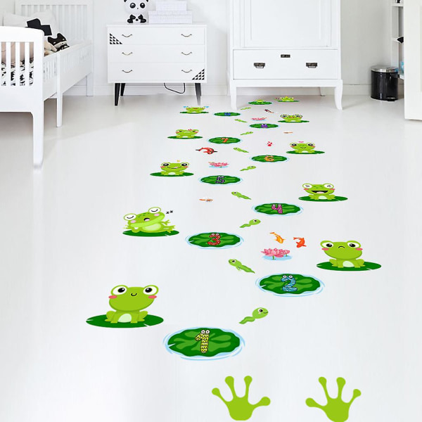 Wabjtam Frog Lotus Leaf Hopscotch Hopscotch Game Stickers Gulvdekaler, Unikke Floor Art Decor Supplies til Baby Børneværelse Soveværelse Vuggestue