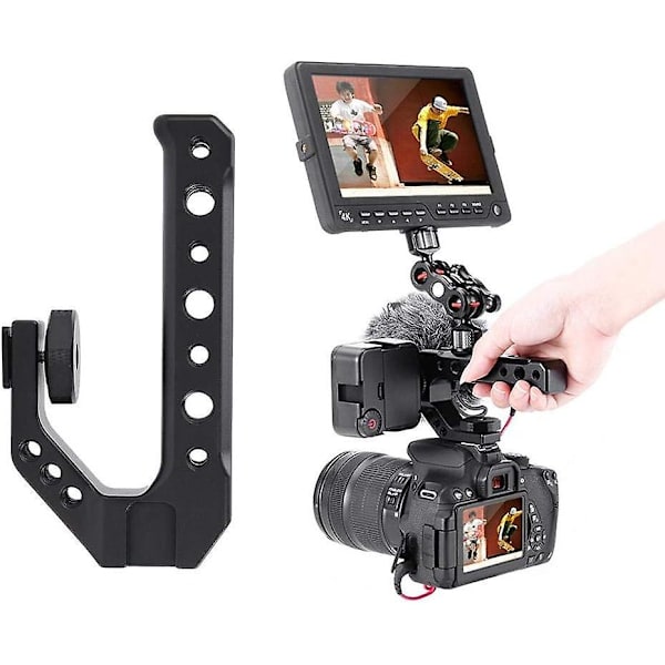 Kamerahandtag med 3 blixtsko, Uulanzi Urig R005 Universal Video Action Stabiliserande Handtag Kamerablixtsko Adapter, 1/4\" 3/8\" Hål