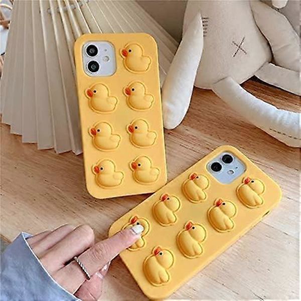 Ultra Tjockt Mjukt Silikonfodral med för Apple 3D Cartoon Färg Söt Söt Rolig Bedårande Kawaii Barn Flickor Pojkar (Gul Anka, för iPhone 13 Pro Max)