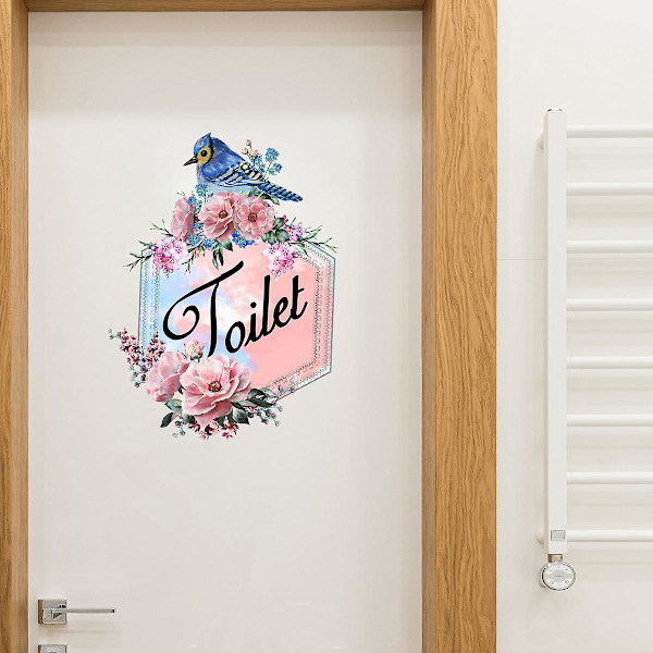 Blomstertrykk toalett dør klistremerke flyttbar skrell og stikk vegg klistremerke dekor, 1 stk