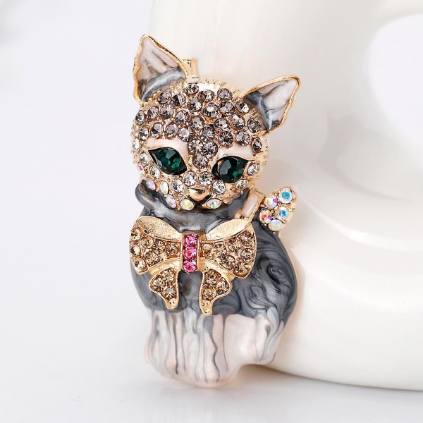 Plump 3D Cat Pet østrigsk krystal emalje broche