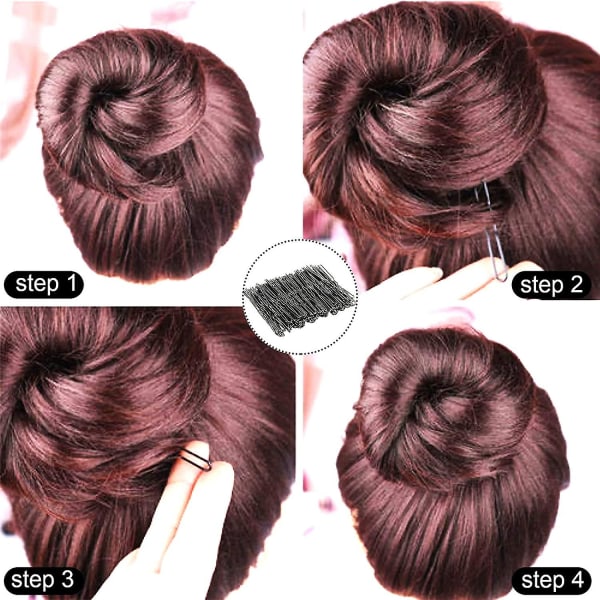 WABJTAM U-formad hårklämma, Sevensun 50-delad bullhårklämma för kvinnor, med förvaringslåda (6,1 cm), (svart)