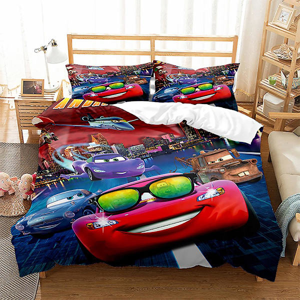 3D Digitaltryck Cartoon Bilar Quilt Cover Pillowcase Sängkläder Tredelad Set QCZ4 180*200cm -ZHENV（180*200cm）