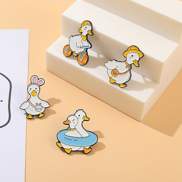 GHYT Cartoon Animal Enamel Lapel Pins Set, Sjovt Ande Gåse Enamel Pins Badges til Tøj Hat Søde Shopping Svømning Cykling Enamel Brocher til Børn