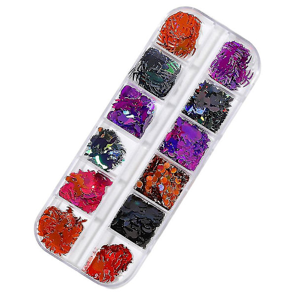 Halloween nagelkonst klistermärken dekaler, nagelpaljetter färgglada Halloween nagelflingor