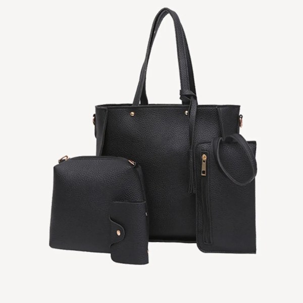 Handväska dam axelväska handväskor tygväska dam stor designer elegant axelväska handtag väska set 4-delat set svart