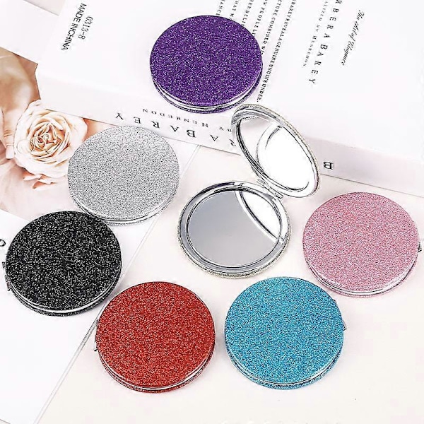 Bärbar Smink Spegel Handhållen Mini Hjärta Dubbelsidig Vikbar Toalettbord Kompakt Kosmetisk Handspegel Fick Rese (Färg: Silver) cirkel 60mm