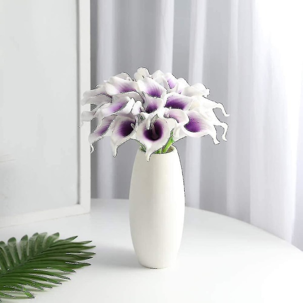 24 stk. Kunstige Calla-blomster til DIY Brudebuket Midterstykker Hjemmeindretning (lilla i hvid