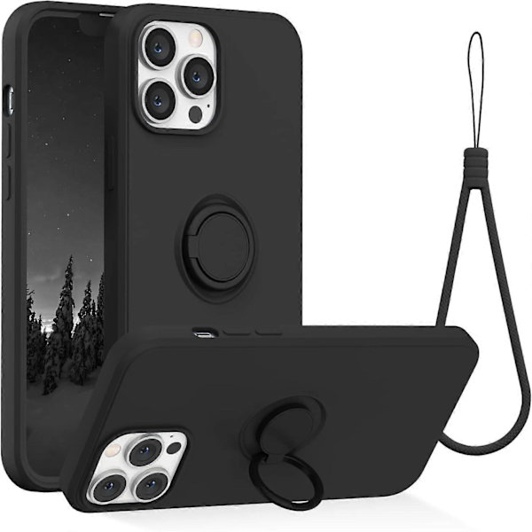 iPhone 13 Pro Max Skal, Silikon med 360-Graders Ringstativ (Stödjer Magnetisk Bilhållare) Mjuk Mikrofiberduk Fullt Skydd 6,7 tum (Svart)