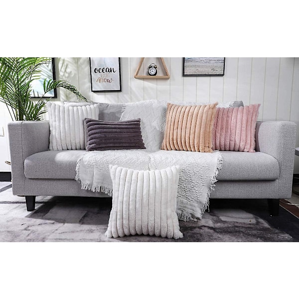 Kudde och kuddfodral set om 2 dekorativa kuddfodral Faux Fur Plysch Fuzzy Stripe Mjuka örngott för soffa Soffa Sovrum 50 X 50cm