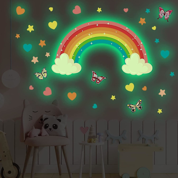 Glow In The Dark Stora Regnbågsväggdekaler Avtagbar Stjärna