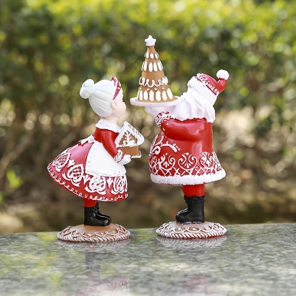 Utendørs julepar gir gaver Resin Håndverk Ornamenter (rød kvinne)