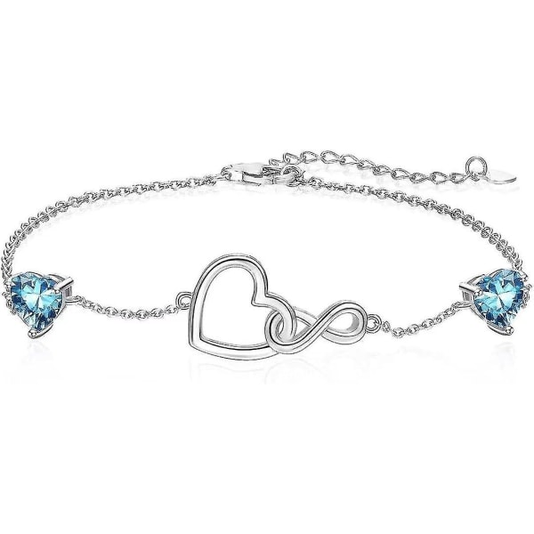 Infinity Heart Birthstone Armband 925 Sterling Silver Justerbara armband med 2 Cubic Zirconia St