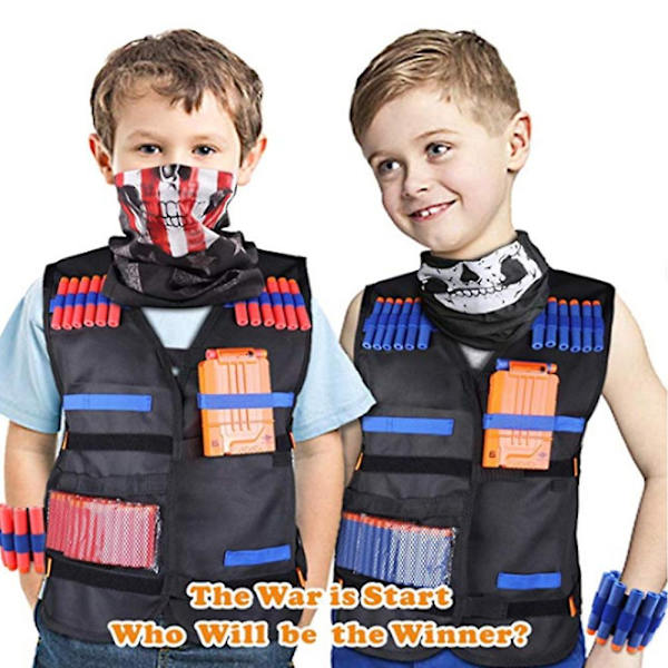 2-pack taktisk väst för barn, påfyllningspilar, taktisk mask, skyddsglasögon, omladdningsklämmor, handledsband för Nerf Nerf-tillbehör leksaksset