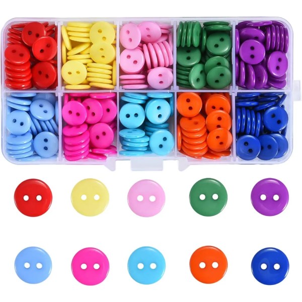 350 färgglada knappar-11mm-10 färger-hartsknappar
