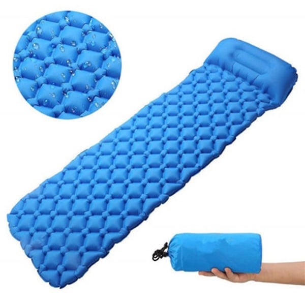 Ultrakevyt nukkumistyyny, sisäänrakennettu tyyny, puhallettava retkeilypatja (sininen)