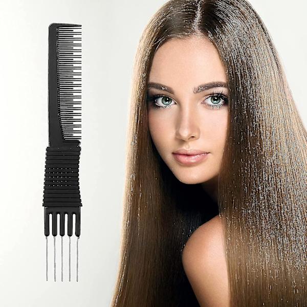 3-pack kolfiberkammar med metallpiggar för att skapa volym, frisörsbackkammar i kolfiber med rostfritt stål (svart)