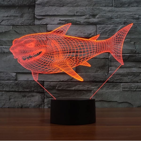 Ltd Creative Shark 3D Nattlampa USB-driven Beröringsknapp Fjärrkontroll LED Dekoration Optisk Illusion 3D Lampa 7/16 Färger Byter Barn Leksak Ch