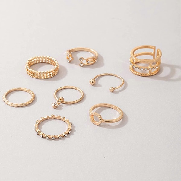 Boho Stackbara Ringar för Kvinnor Guld Knogring Set Enkla Stjärna Måne Blomma Ringar för Tonårsflickor Stackbara Estetiska Ringar Presenter för Tonåringar