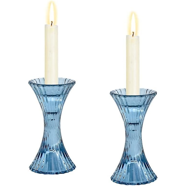 Glaskonformad Ljusstake Set, 2-pack Kristall Ljusstake Rund Bas Ribbad Bordscentrum