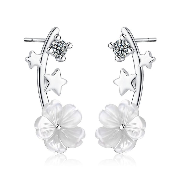 Kvinner Flower Shell Drop Dingle øredobber Cubic Zircon Ear Stud smykker gave