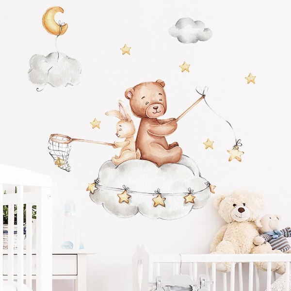 Bjørne Kanin Stjerne Måne Vægklistermærke Baby Børneværelse Hjem Dekoration Tapet, 1 sæt-30*90CM