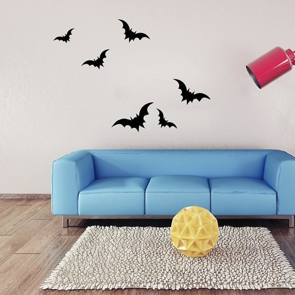 Ghyt Halloween Akryl Flaggermus Klistremerke Skummel Svart Flaggermus Veggklistremerke Happy Halloween Veggklistremerke Flaggermus Gresskar Veggdekor Halloween Tema Veggdekor For Hallo