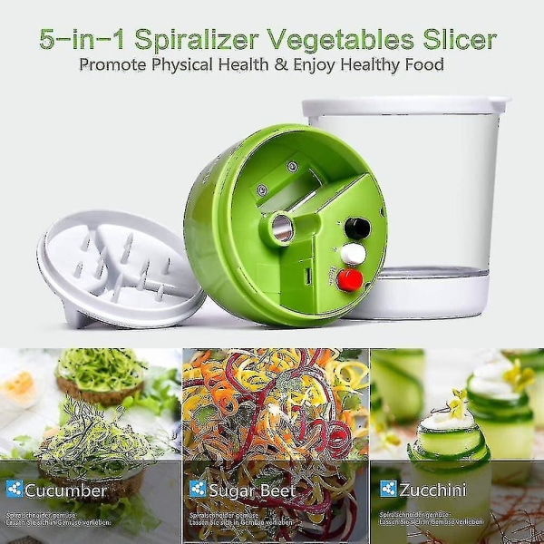 5 i 1 handhållen spiralmaskin Grönsaksskärare Justerbar spiralskärare med behållarespiralskärare
