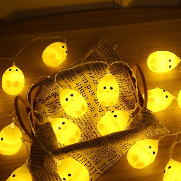 Lilla gula kycklingslingor till påsk, söta djur-kycklingdekorationslampor, batteridrivna 9,8 fot 20 LED-lampor för heminredning, fest, Bir