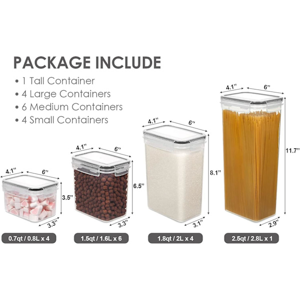 Lufttäta Matförvaringsbehållare Set Med Lock, 15st BPA-fria Plastbehållare För Torra Varor I Köket, Diskmaskinsäkra