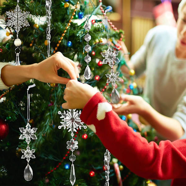 18 st Kristalljulkulor för julgransdekorationer - Hängande Akryl Snöflingor och Iskristallkulor med Dropphängen