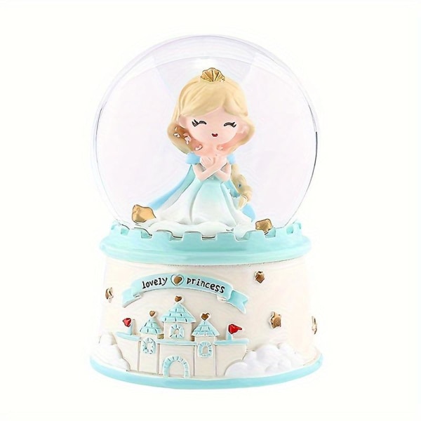 Fantasy Princess Mini Crystal Ball Castle Luminous Cover Resin Desktop Ornament Girls Gift（blå）