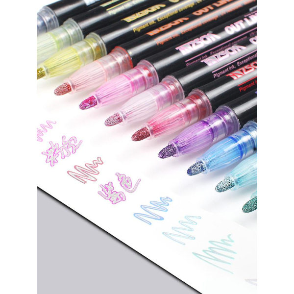 21 Färger Dubbellinje Glitter Shimmer Markers Målning Tillbehör för korttillverkning Bokstäver DIY Art Ritning Journalföring
