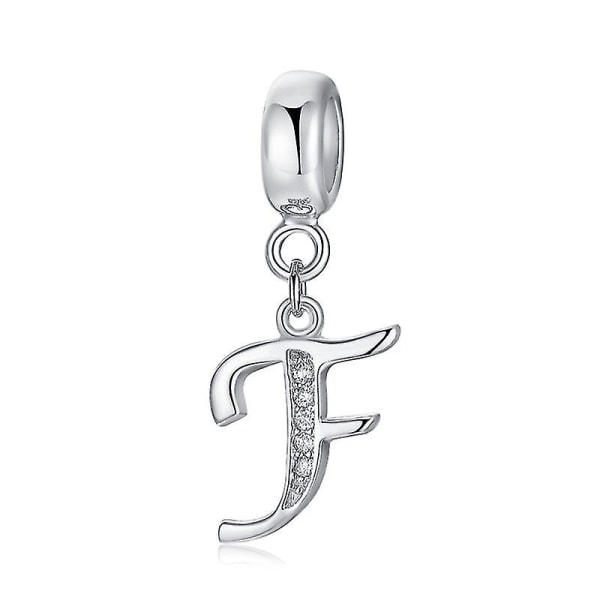 925 Sterling Silver Berlocker Bokstav Alfabet A-Z hänge Pärlor Passar Pandora Armband Halsband Gör-det-själv smycken för kvinnor（F）