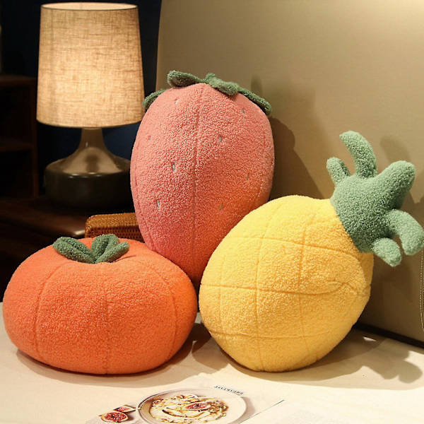 Sød frugtformet blød lys farve ananas jordbær appelsin formet plysdukke pude legetøj til sovesal - Snngv（Orange）