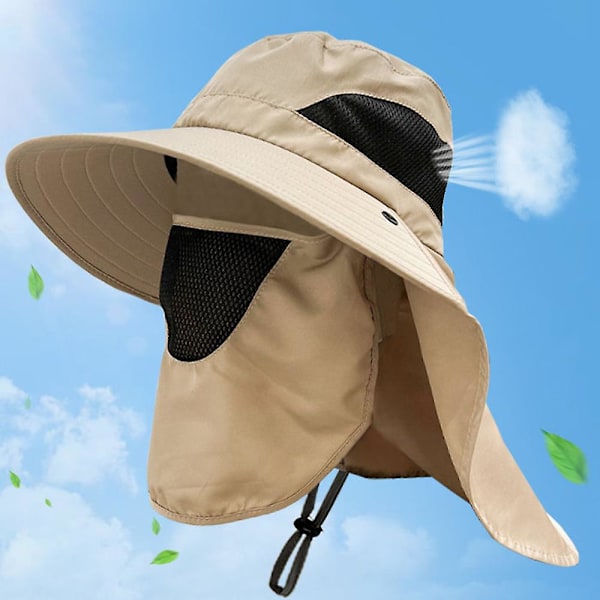 Sommar solhattar UV-skydd utomhus jakt fiske keps för herr vandring camping solskydd keps nackskydd fiskare hatt（Khaki）