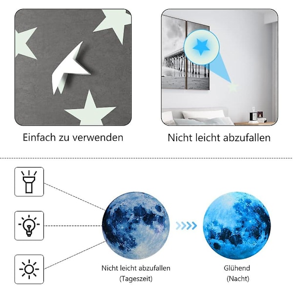 1003 Luminous Dekaler, Glow In The Dark Måne Och Stjärnor Väggdekal, Luminous Väggdekaler För Barn Vuxna Sovrum Tak Dekoration