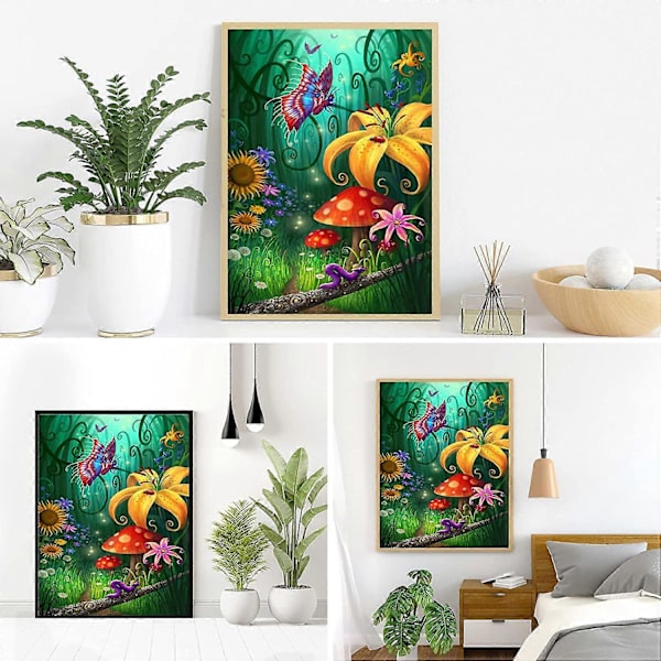 Blommor Diamantkonstset för Vuxna Nybörjare Runda Full Borr 5D DIY Fjäril Diamantmålning Set Djur Diamantmålning Set Svampar Bild