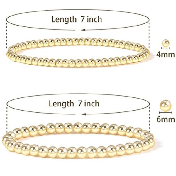 WABJTAM Gullperle Armbånd for Kvinner, 14K Gullbelagt Perle Ball Armbånd Strekkbart Elastisk Armbånd-2pack