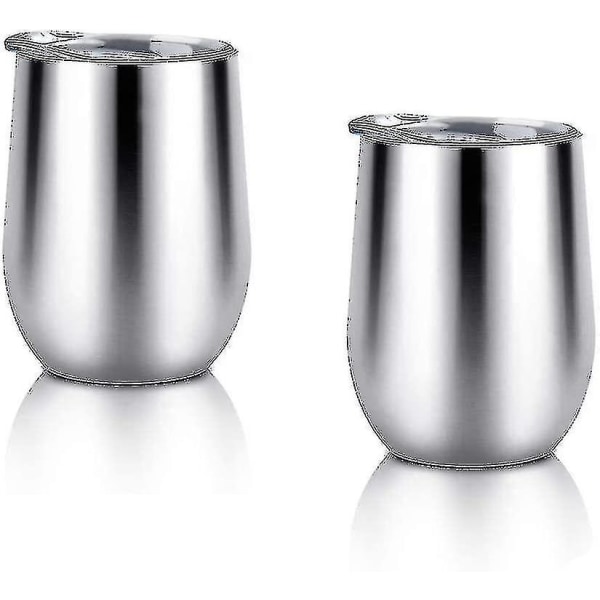 2st isolerad vinglas med lock, 12 oz rostfritt stål vinglasglas med dubbelvägg vakuum