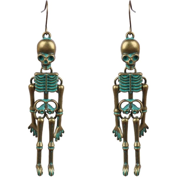 Kvinnor Halloween örhängen Örhängen För Kvinnor Långa gotiska skelettörhängen Halloween Skeleton（Grön）