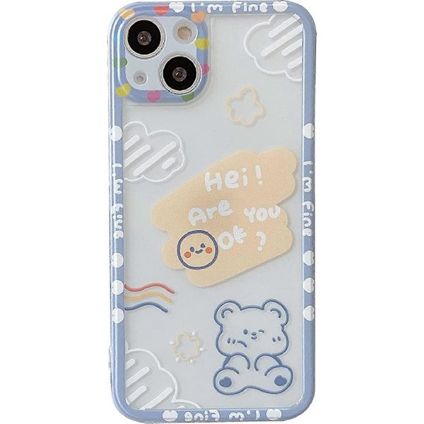 Cartoon Söta Kawaii Björnar Moln Bokstäver Transparent Mjukt iPhone-skal för Kvinnor Flickor (Transparent, iPhone 11)