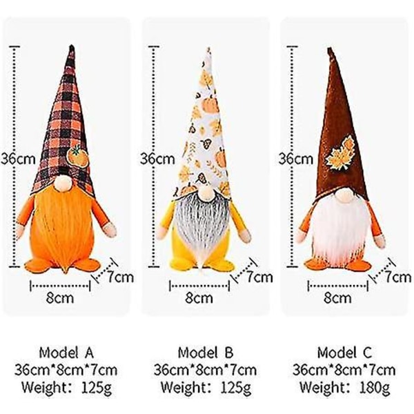 Halloween dværgdukke, 3 stk Thanksgiving Day Autumn Gnomes, Ansigtsløse dukkebordsvinduespynt til høstferier