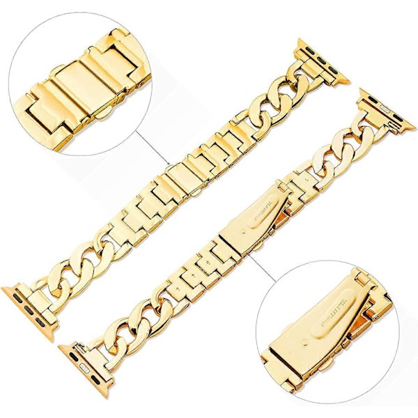 38/40/41mm Guld Kvinna Cool Chain Hållbar Metall Armbandsur Band Kompatibel med Apple Watch Band Serie 7/6/SE/5/4/3 Flickans Justerbar Ersättningsarmband