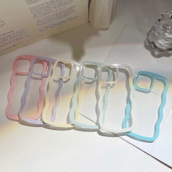 Kompatibel med iPhone 11 Pro Max Skal, Söt Lockig Vågrams Klar Skal, Transparent Mjuk Silikon TPU Stötskydd - Blå