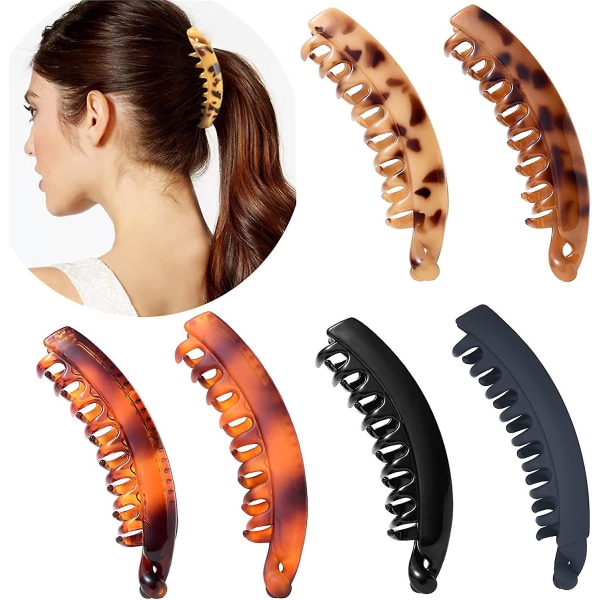 6 delar stora bananklämmor hår Stora bananklämmor för tjockt hår, halkfri hästsvanshållare för kvinnor (6 mix färger-b)