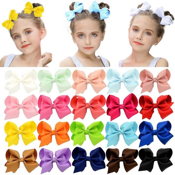 Pack of 20 Fable Girls Hair Bows Cotton Linen Alligator Hair Clips or Little Girls Toddlers Kids Neutral Handmade Hair Accessories (4inch)