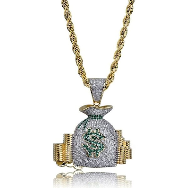 Ghyt Dollar Sign Halskjede for Menn, Dollar Sign Pengesekk Anheng Halskjede Med 22.8 Kjede, Hip Hop Dollar Symbol Halskjede