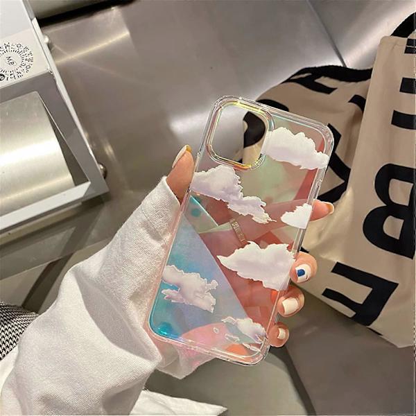 Sött genomskinligt kristallfodral för iPhone 12, för iPhone 12 Pro 6,1 tum 2020 släppt, stötsäkert PC + TPU stötfångarskydd för vitt moln färgat himmel De